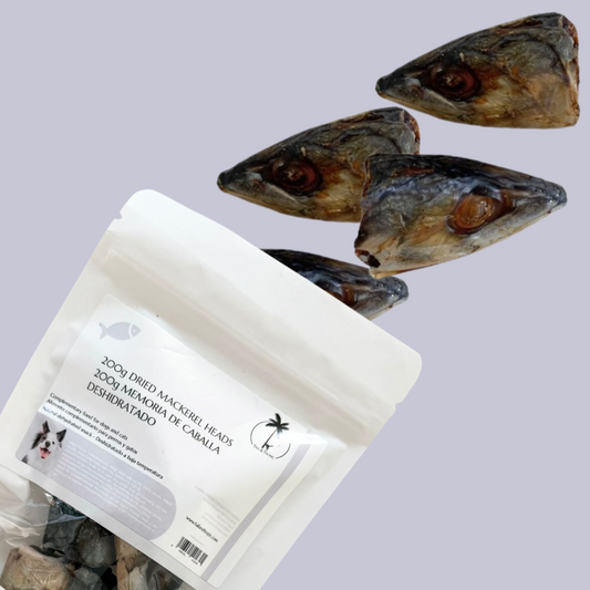 50g DRIED MACKEREL HEADS - Dehydrated natural snack for dogs and cats