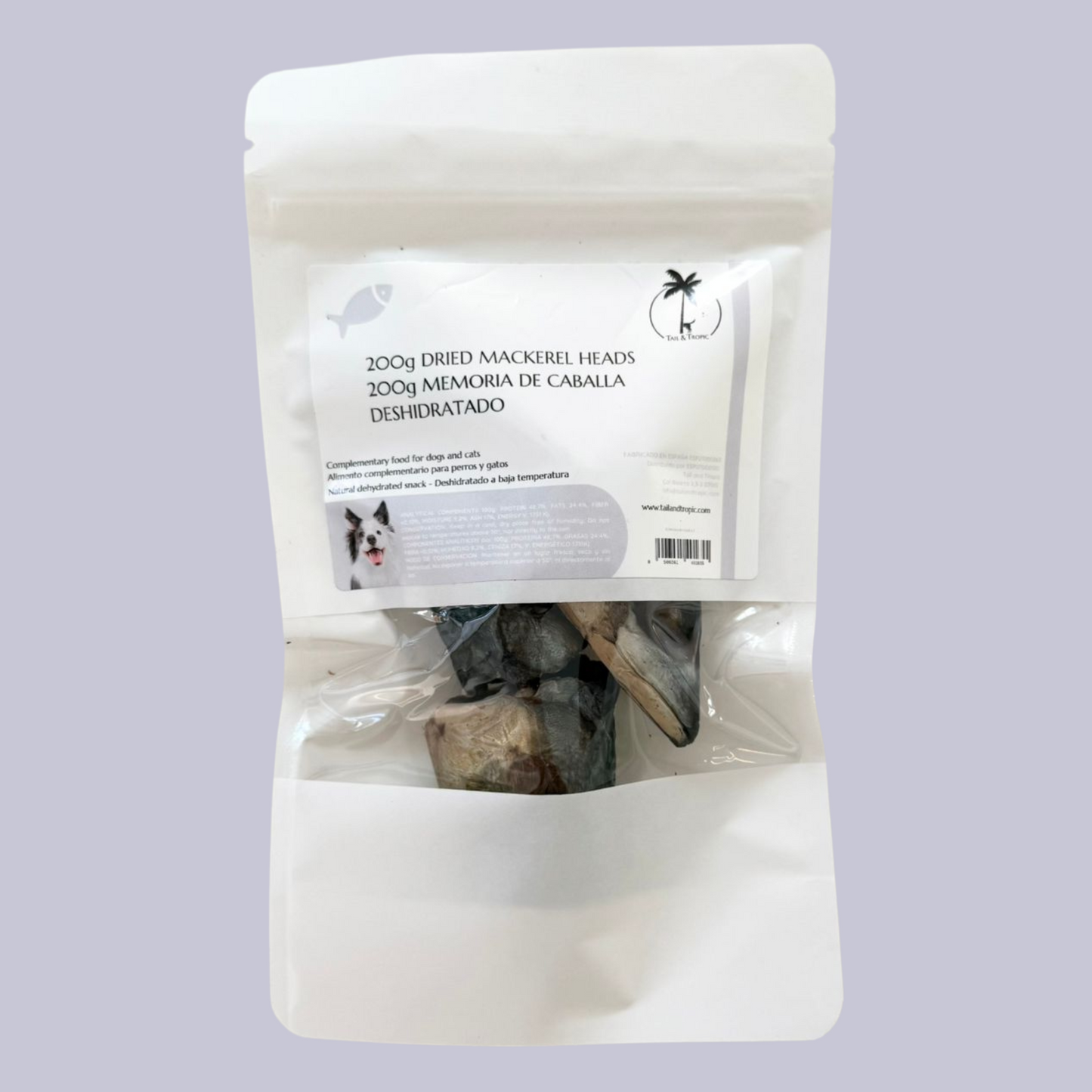 50g DRIED MACKEREL HEADS - Dehydrated natural snack for dogs and cats