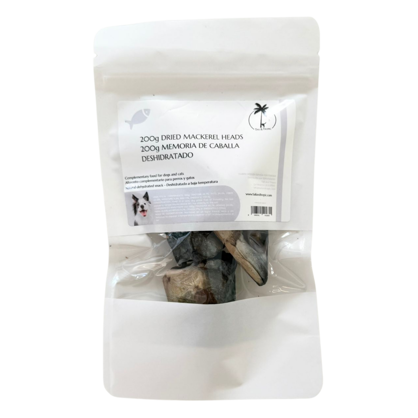 50g DRIED MACKEREL HEADS - Dehydrated natural snack for dogs and cats