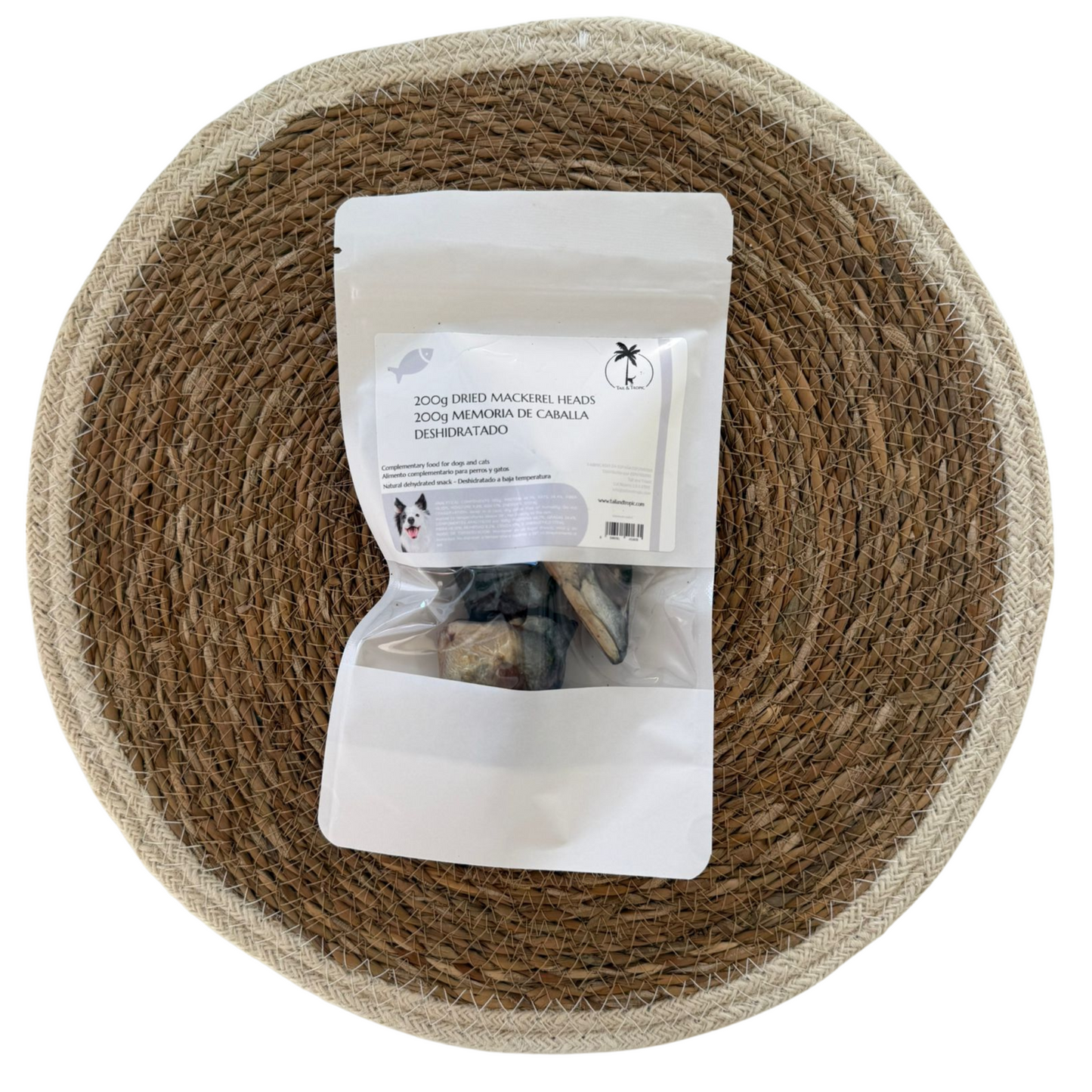 50g DRIED MACKEREL HEADS - Dehydrated natural snack for dogs and cats