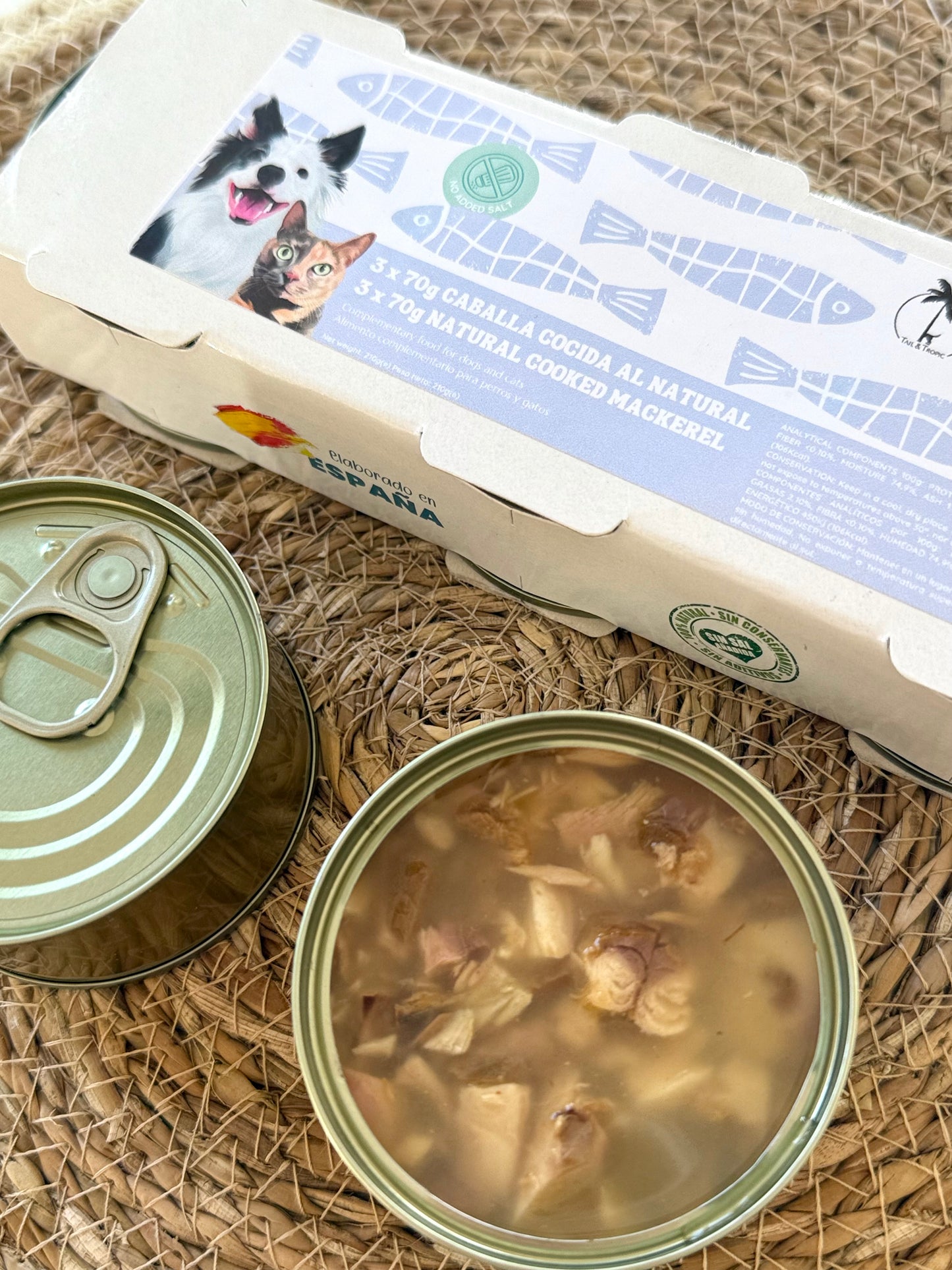 NATURAL COOKED MACKEREL TINS - 3x70g tins for dogs & cats - Tail & Tropic natural pet food