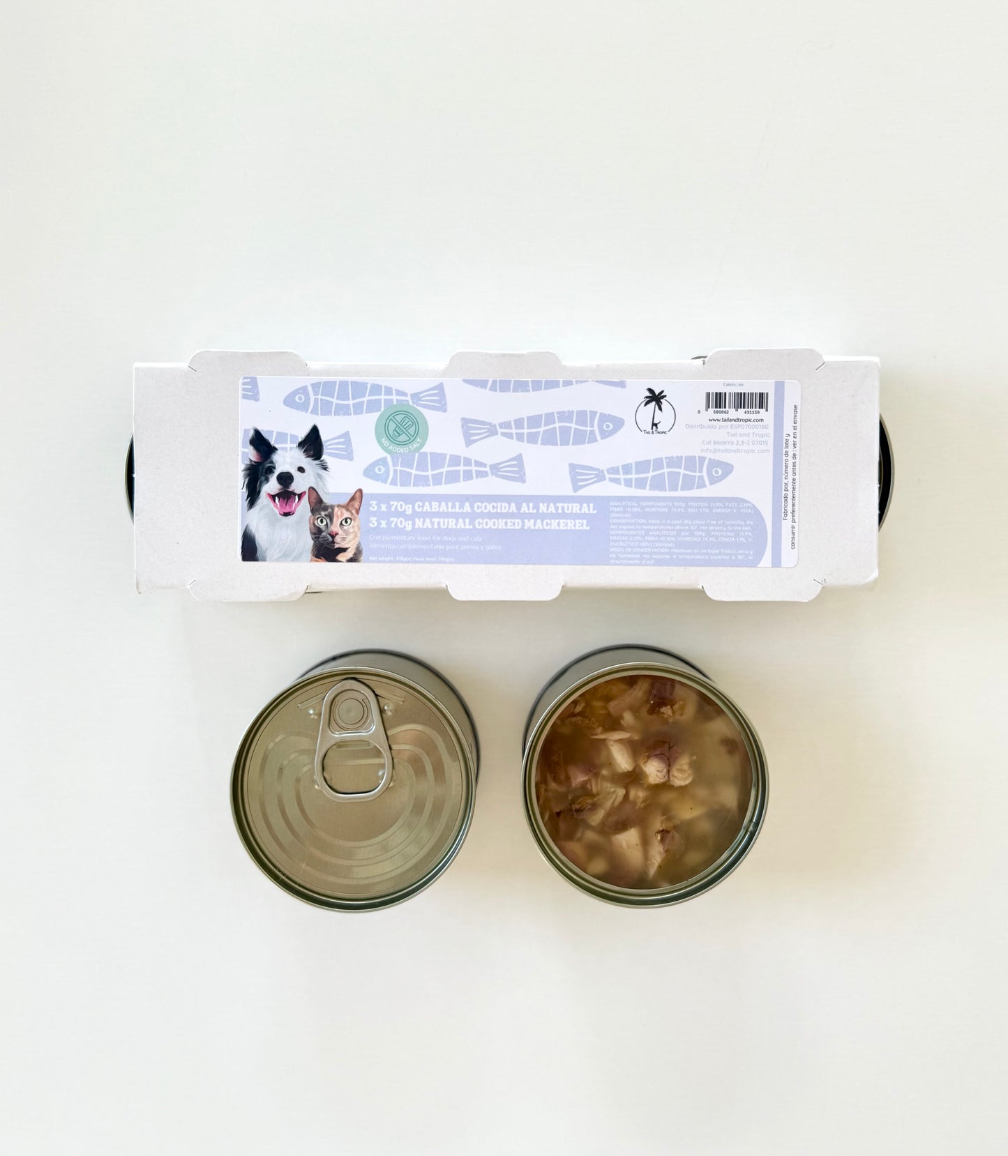 NATURAL COOKED MACKEREL TINS - 3x70g tins for dogs & cats - Tail & Tropic natural pet food