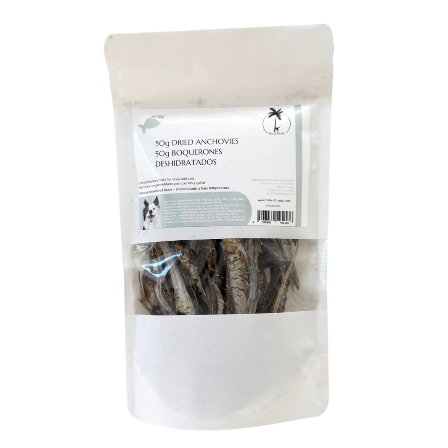 50g DRIED ANCHOVIES - Dehydrated natural treat for dogs and cats