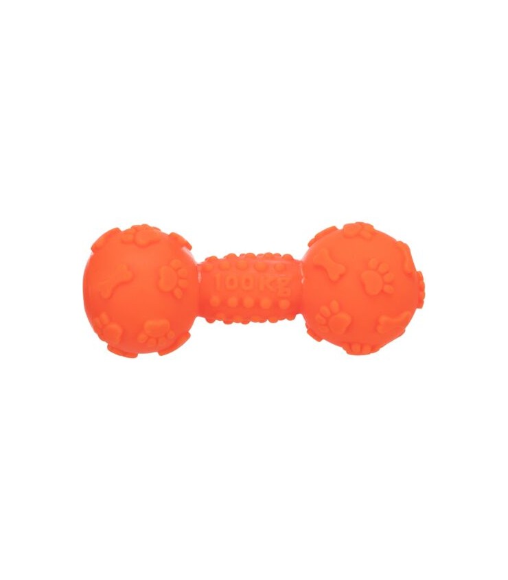 Vinyl Dumbbell Dog Toy – 15cm Orange Squeaky, Durable & Fun - Tail & Tropic Toy