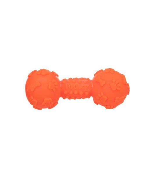 Vinyl Dumbbell Dog Toy – 15cm Orange Squeaky, Durable & Fun - Tail & Tropic Toy