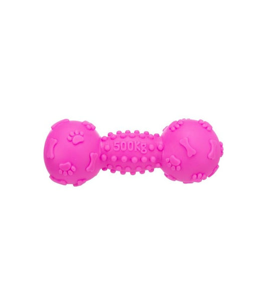 Vinyl Dumbbell Dog Toy – 19cm Pink Squeaky, Tough & Playful - Tail & Tropic Toy