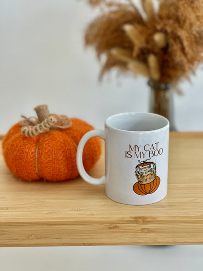 Autumn/Fall/Halloween mug - MY CAT IS MY BOO! - Tail and Tropic mug for dog and cat moms