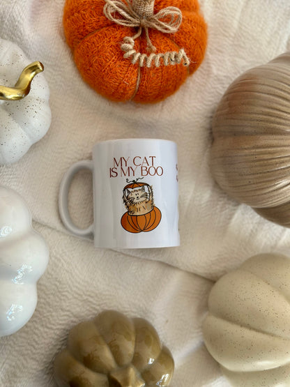 Autumn/Fall/Halloween mug - MY CAT IS MY BOO! - Tail and Tropic mug for dog and cat moms